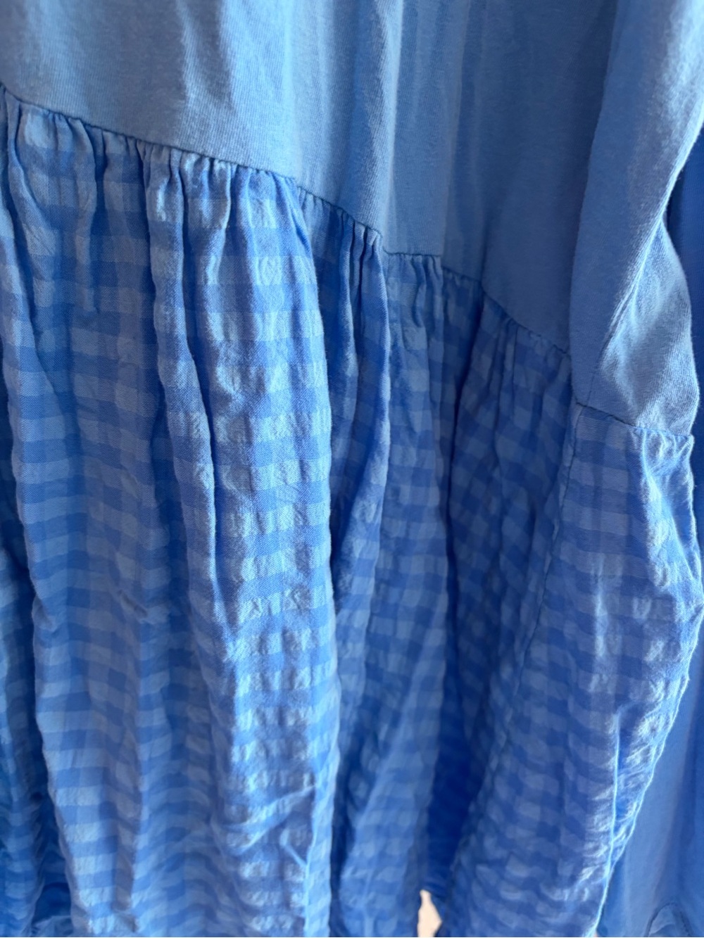 Anthropologie Pilcro Babydoll Blouse Top Sz S Blue Gingham Oversized Beachy Boho - Picture 6 of 7